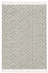3' X 5' Ivory Grey Zigzag Diamonds Area Rug With Fringe