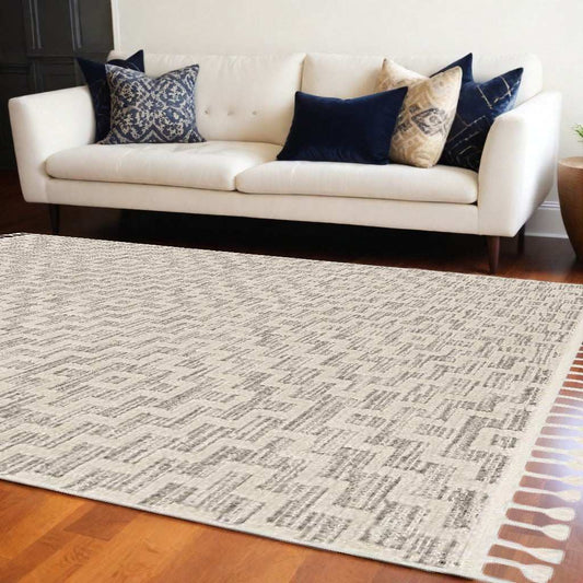 8' X 11' Ivory Grey Machine Woven Diamond Geometric Indoor Area Rug - Homeroots - Flyclothing LLC