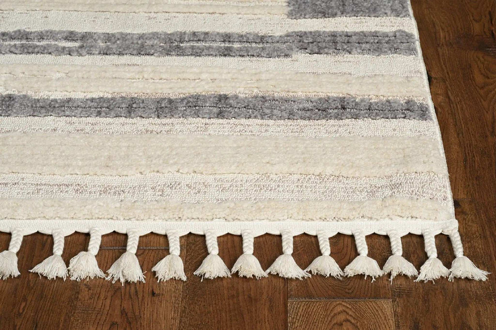 8' Runner Gray and Ivory Abstract Area Rug - Homeroots - Flyclothing LLC