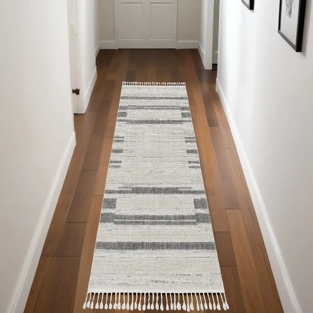 8' Runner Gray and Ivory Abstract Area Rug - Homeroots - Flyclothing LLC