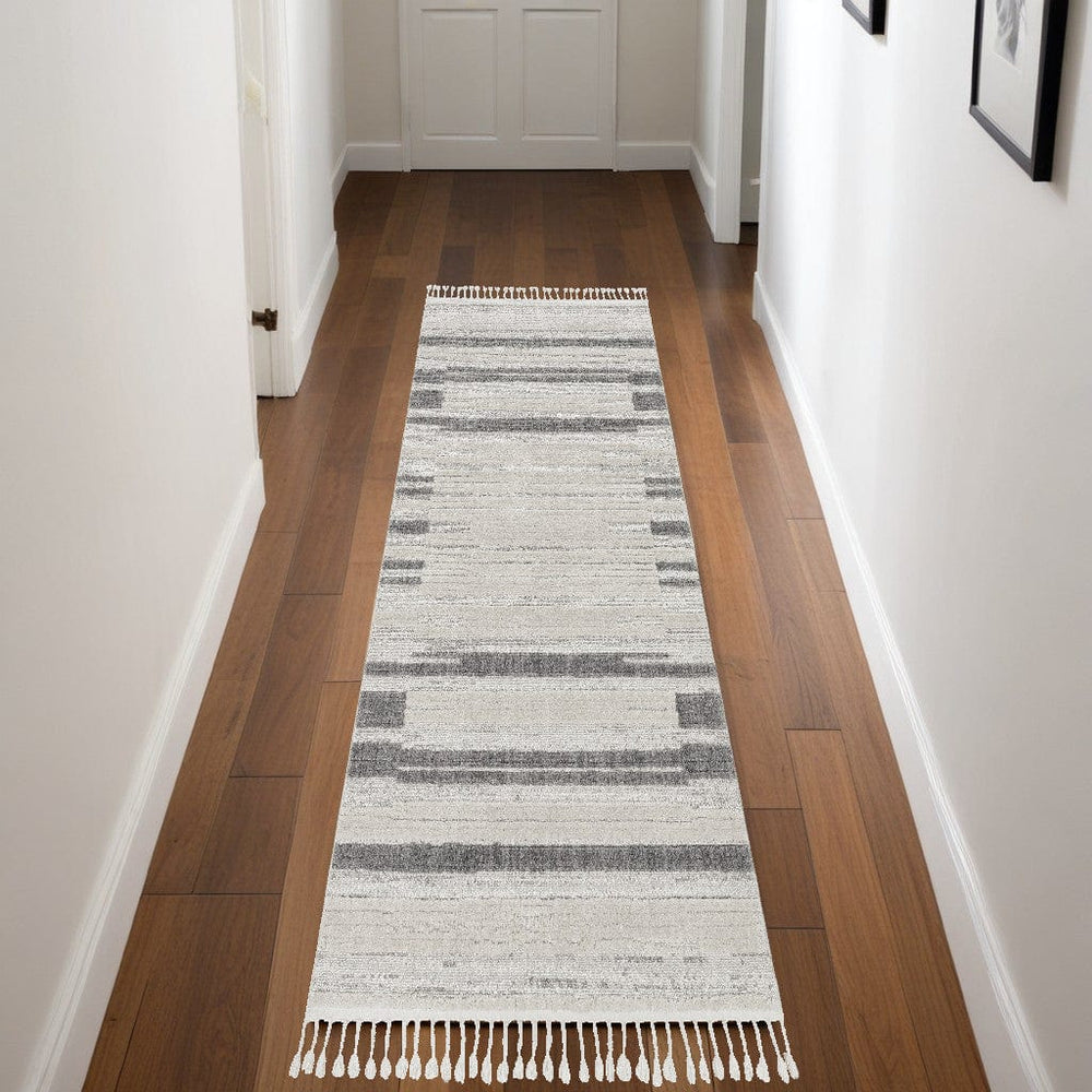 8' Runner Gray and Ivory Abstract Area Rug - Homeroots