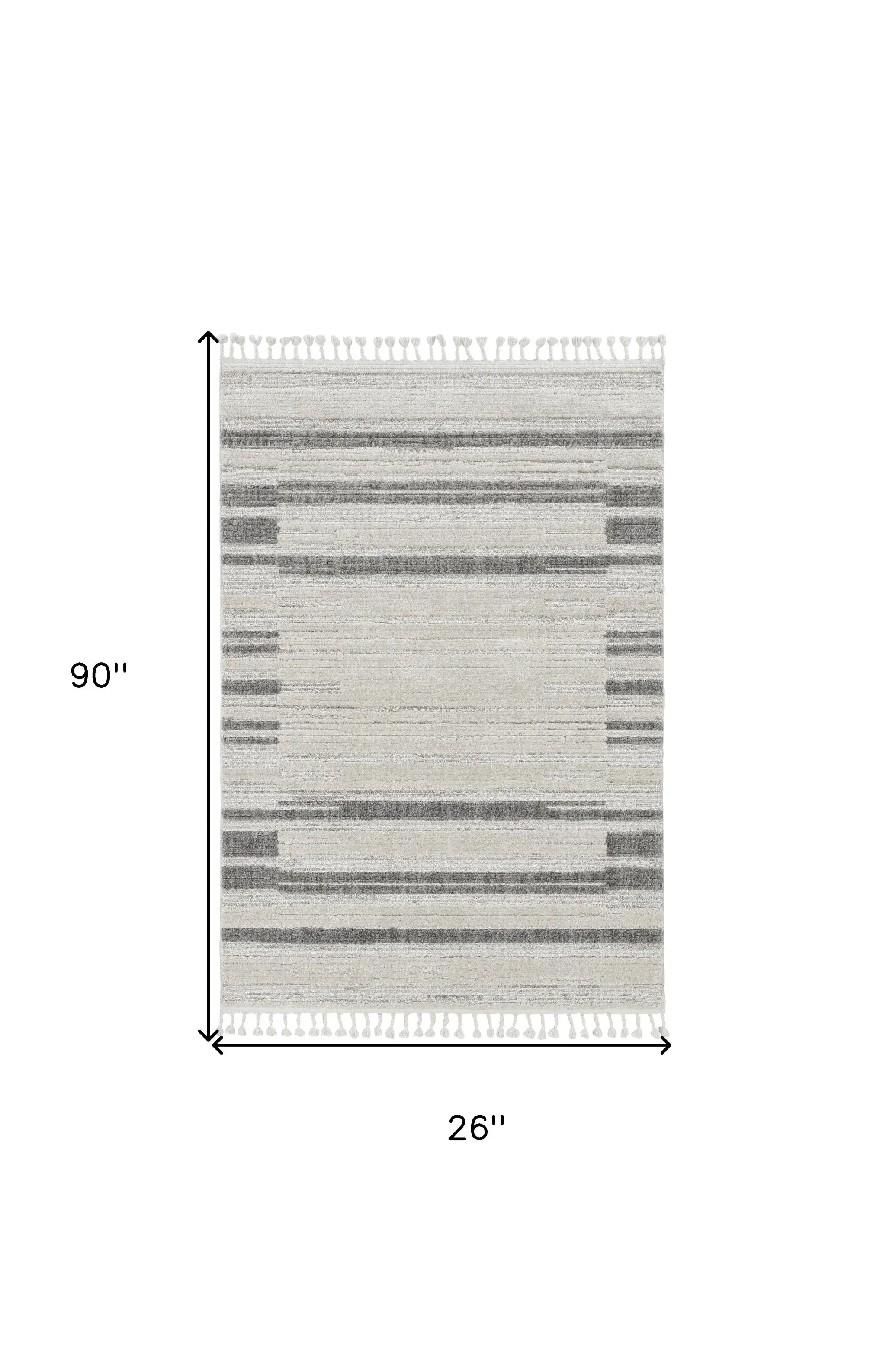 8' Runner Gray and Ivory Abstract Area Rug - Homeroots - Flyclothing LLC