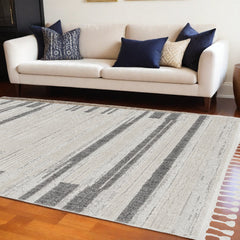 9' X 13' Ivory Grey Machine Woven Abstract Color Block Indoor Area Rug