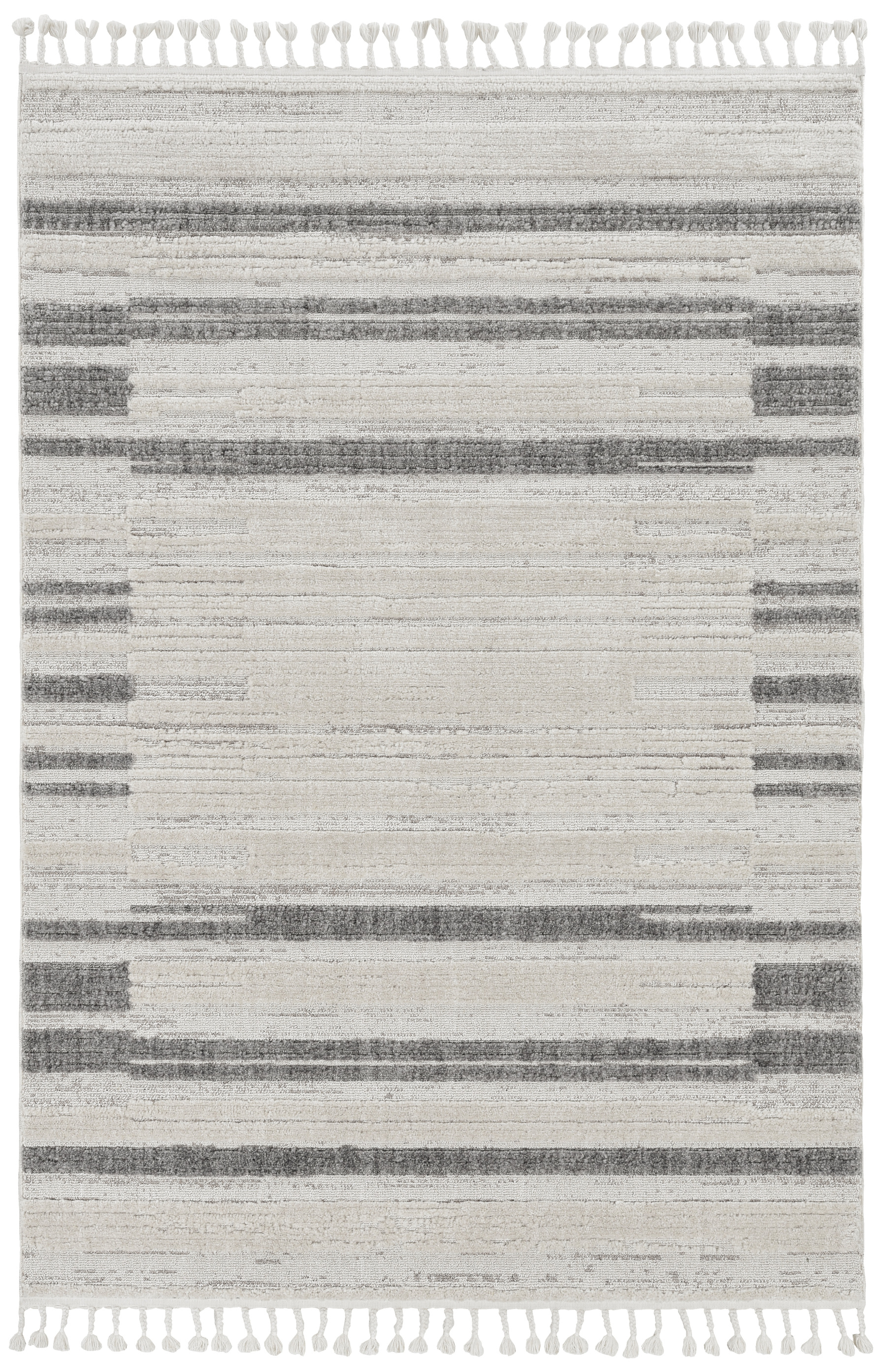 9' X 13' Ivory Grey Machine Woven Abstract Color Block Indoor Area Rug