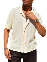 Men's Full Size Openwork Button Down Collared Neck Shirt Plus Size - Trendsi - Flyclothing LLC
