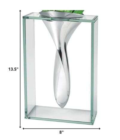 14 Mouth Blown Crystal Non Tarnish Aluminum And Glass Vase - Homeroots - Flyclothing LLC