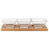 4 Mouth Blown Crystal Hostess Set   4 Pc With 3 Glass Condiment Or Dip Bowls On A Wood Tray - Homeroots