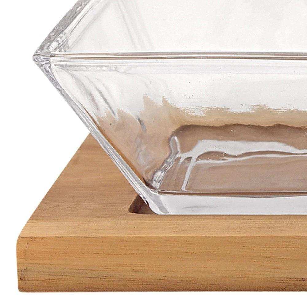 4 Mouth Blown Crystal Hostess Set 4 Pc With 3 Glass Condiment Or Dip Bowls On A Wood Tray - Homeroots - Flyclothing LLC