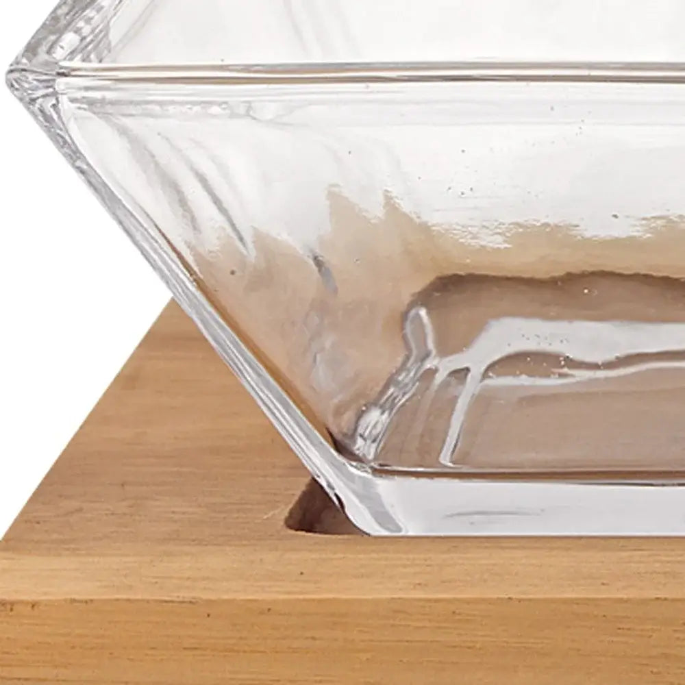 4 Mouth Blown Crystal Hostess Set 4 Pc With 3 Glass Condiment Or Dip Bowls On A Wood Tray - Homeroots - Flyclothing LLC