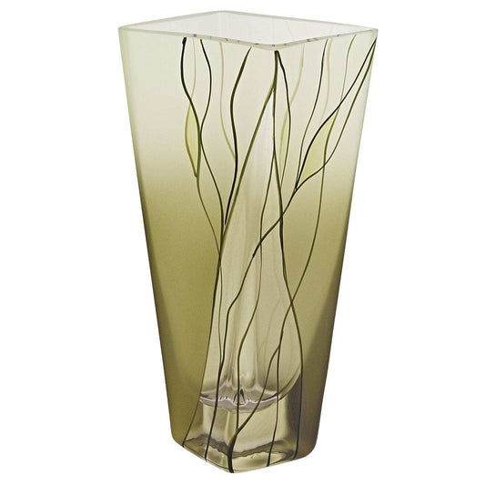 8 Mouth Blown European Made Green Glass Hand Decorated Squarish Vase - Homeroots - Flyclothing LLC