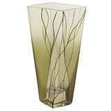 8 Mouth Blown European Made Green Glass Hand Decorated Squarish Vase - Homeroots - Flyclothing LLC