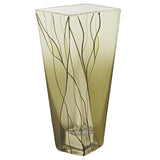 8 Mouth Blown European Made Green Glass Hand Decorated Squarish Vase - Homeroots - Flyclothing LLC