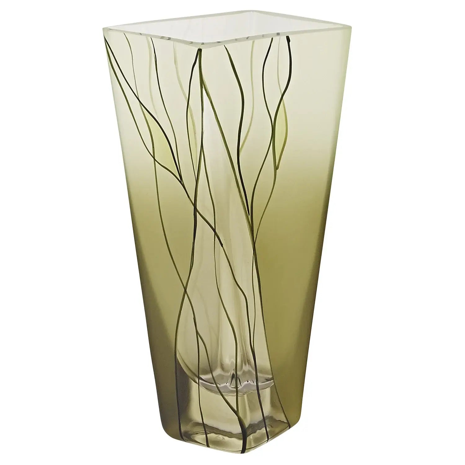 8 Mouth Blown European Made Green Glass Hand Decorated Squarish Vase - Homeroots - Flyclothing LLC
