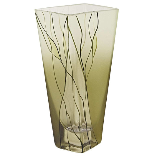 8 Mouth Blown European Made Green Glass Hand Decorated Squarish Vase - Homeroots - Flyclothing LLC