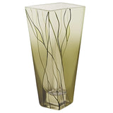 8 Mouth Blown European Made Green Glass Hand Decorated Squarish Vase - Homeroots - Flyclothing LLC