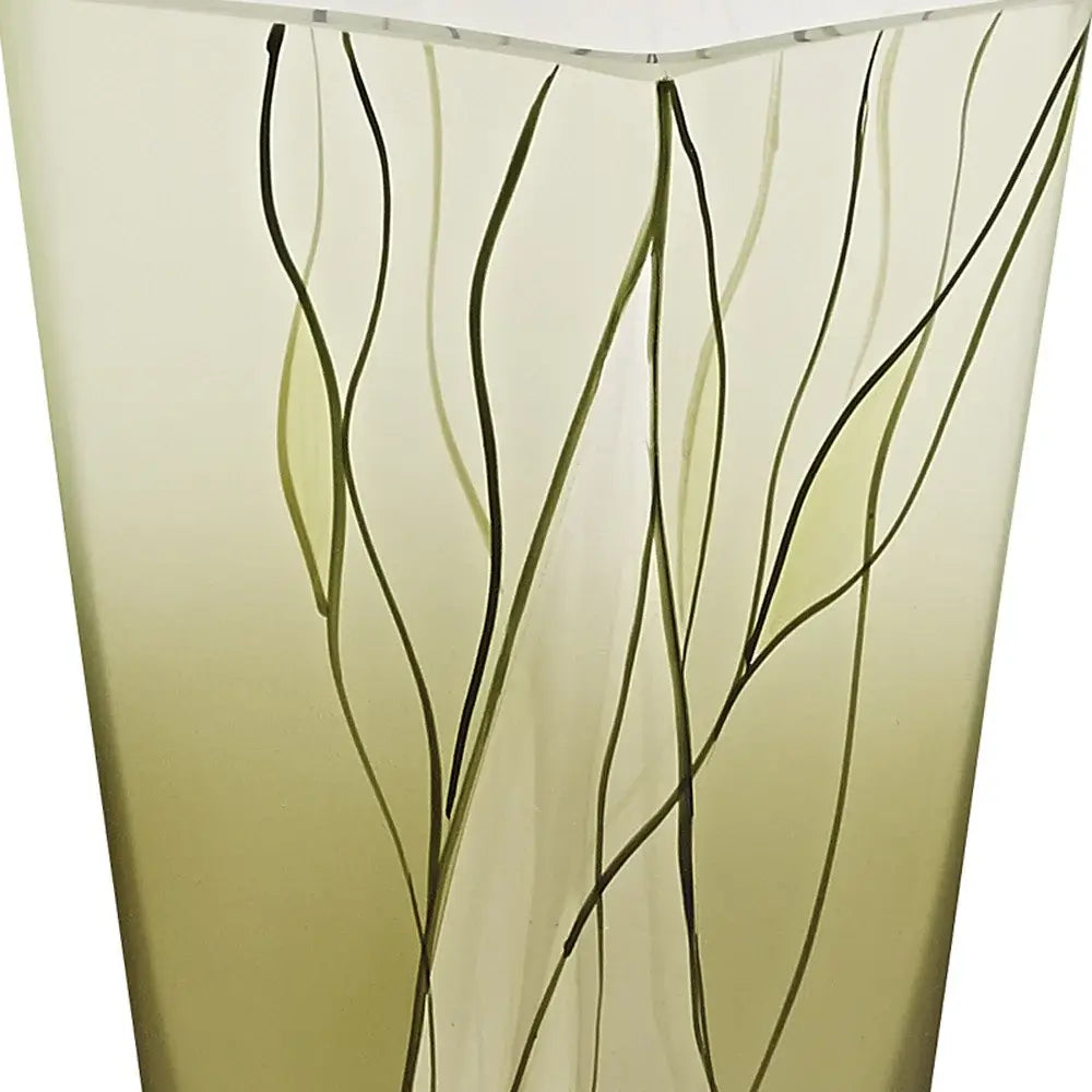 8 Mouth Blown European Made Green Glass Hand Decorated Squarish Vase - Homeroots - Flyclothing LLC