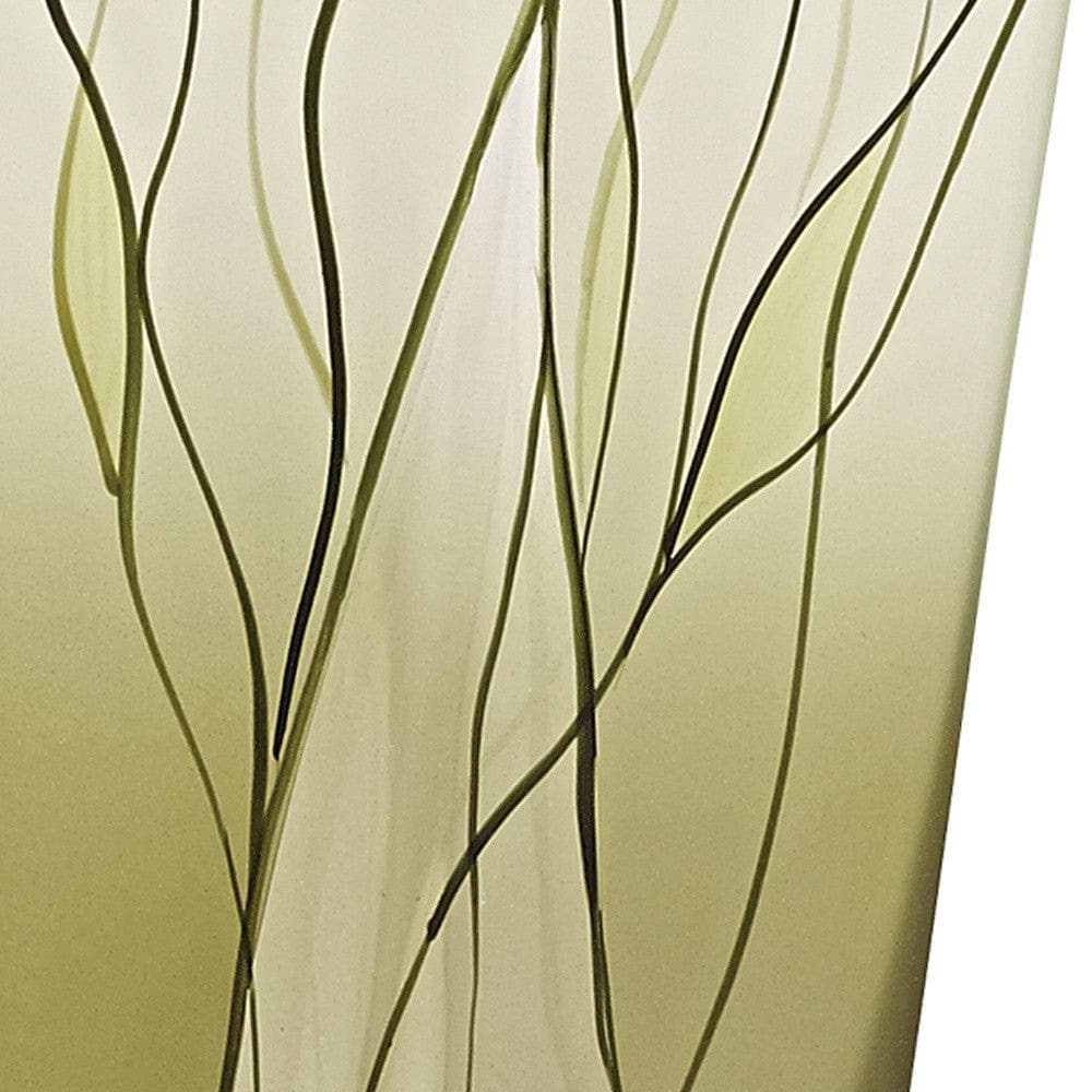 8 Mouth Blown European Made Green Glass Hand Decorated Squarish Vase - Homeroots - Flyclothing LLC