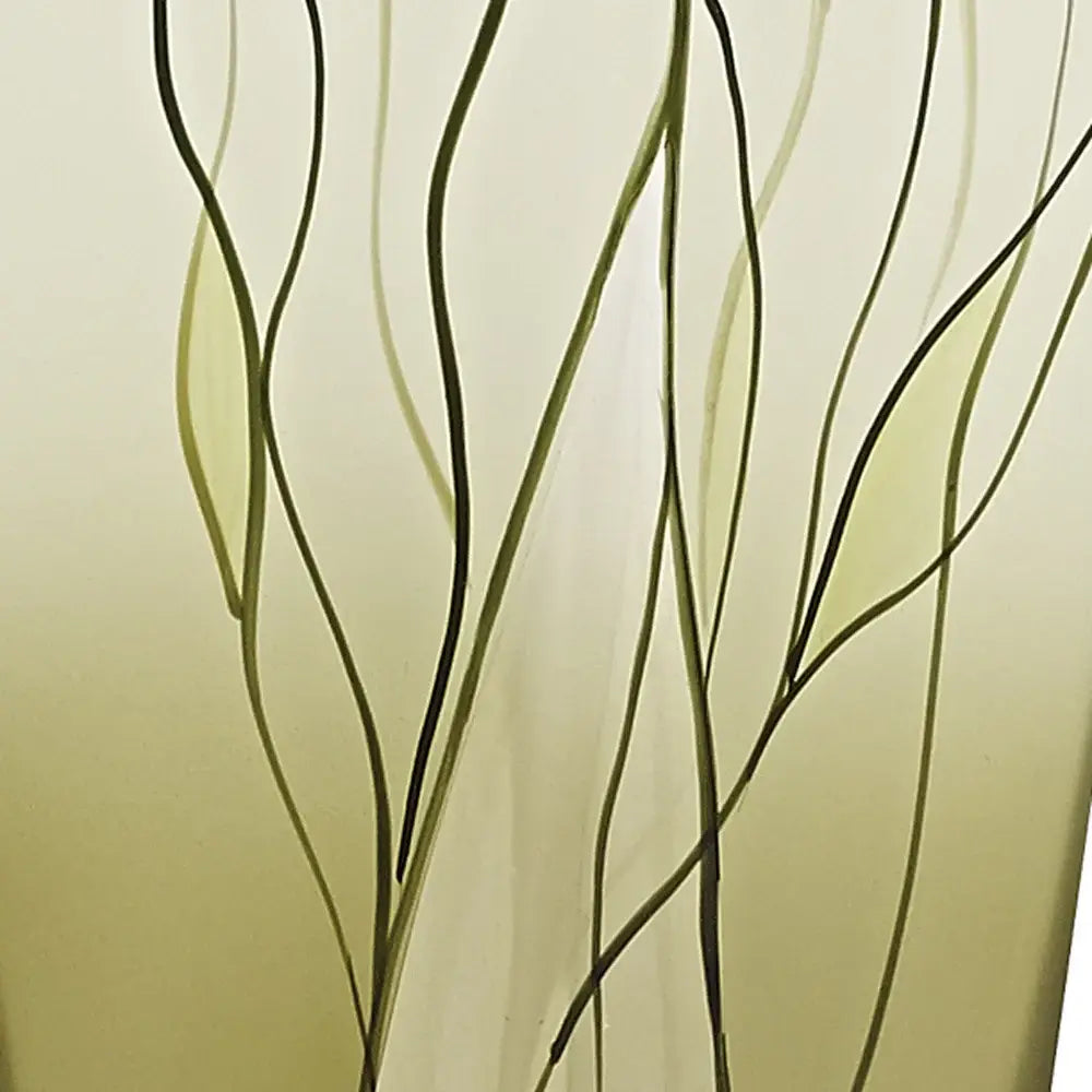 8 Mouth Blown European Made Green Glass Hand Decorated Squarish Vase - Homeroots - Flyclothing LLC