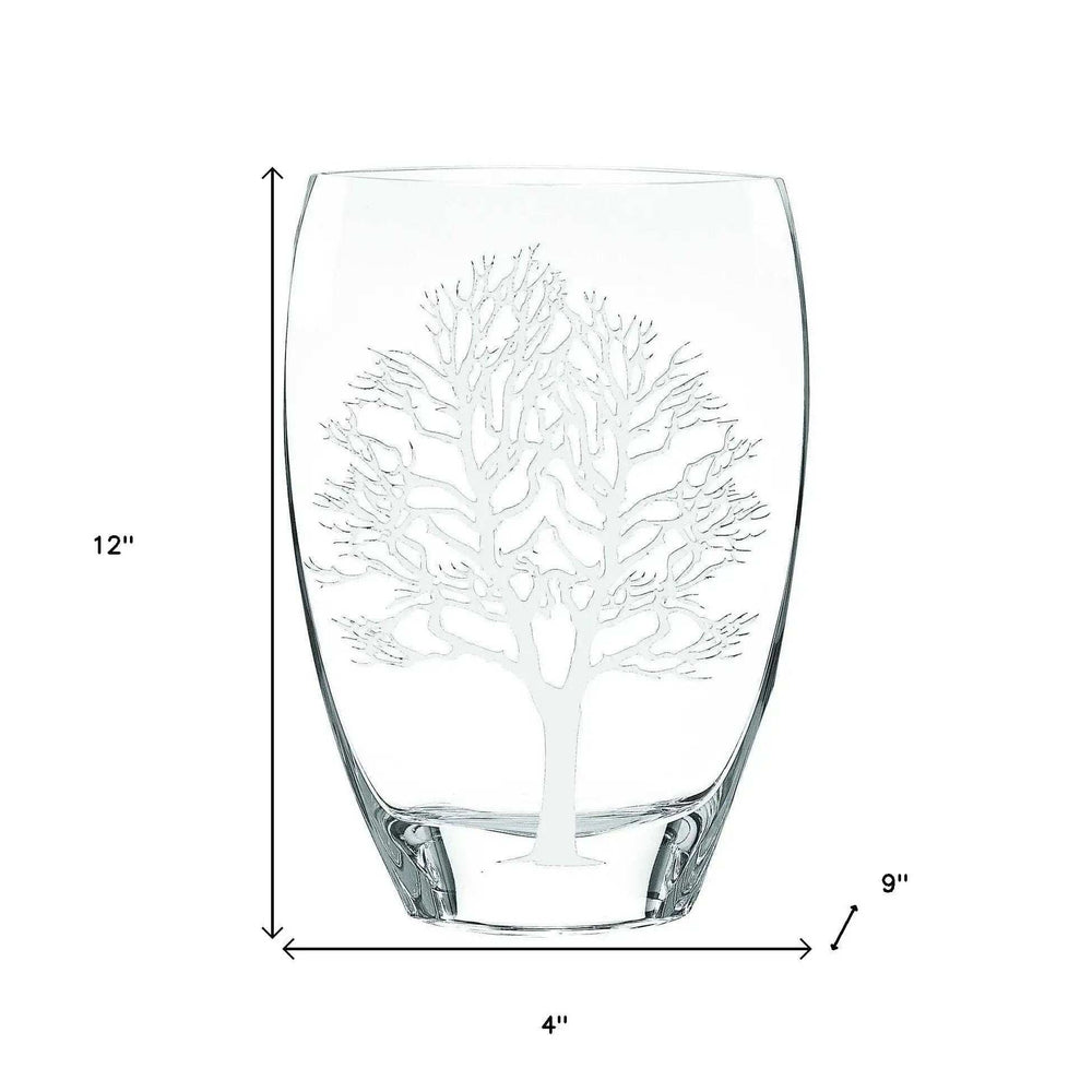 12 Mouth Blown Frosted Crystal European Made Tree Of Life Vase - Homeroots - Flyclothing LLC