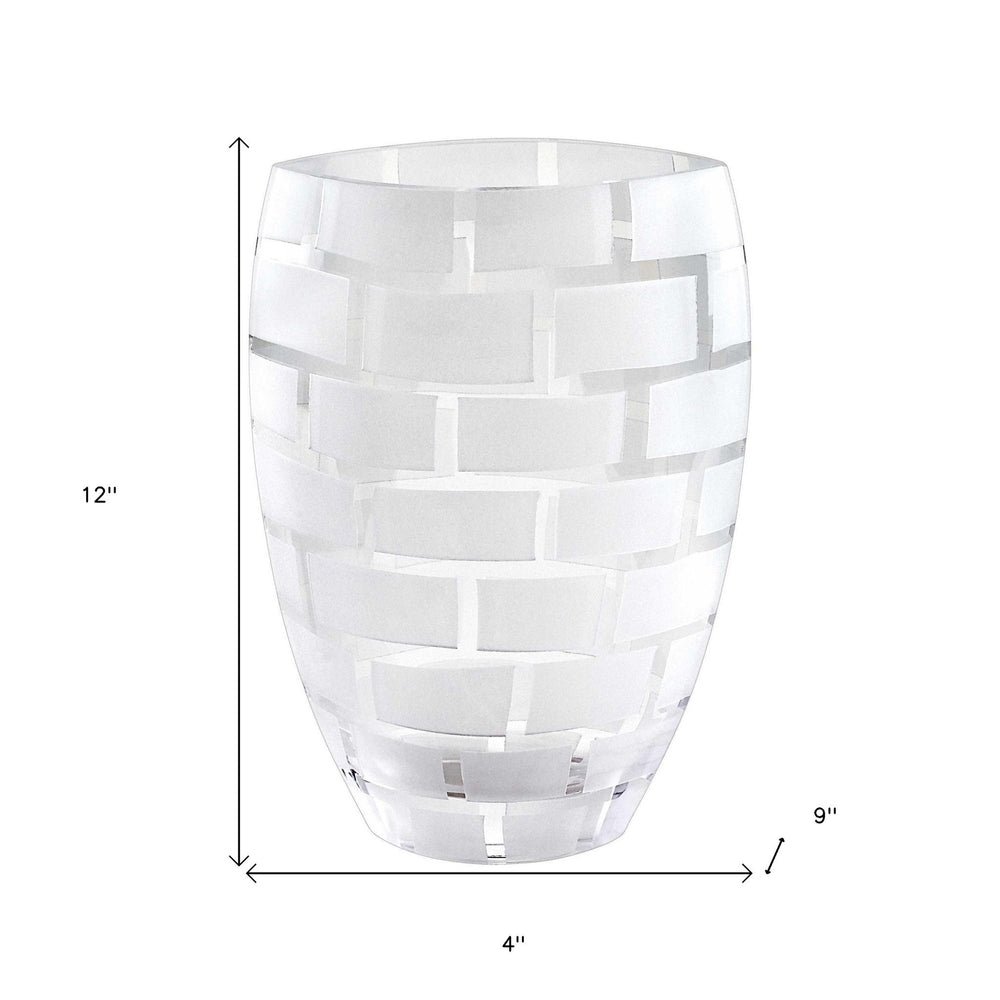 12" Mouth Blown Frosted Crystal European Made Wall Design Vase - Homeroots - Flyclothing LLC