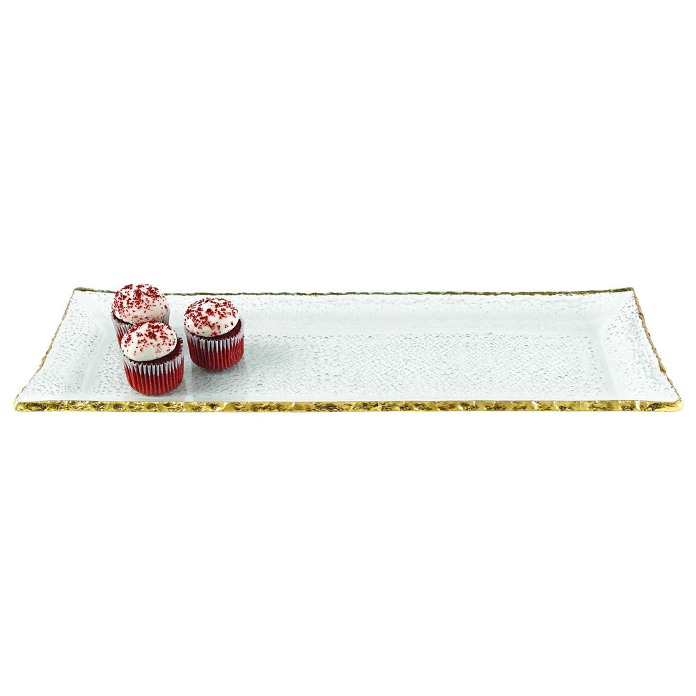 18 Mouth Blown Rectangular Edge Gold Leaf Serving Platter Or Tray - Homeroots