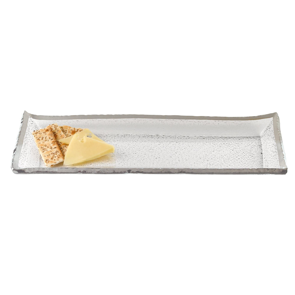 18 Mouth Blown Rectangular Edge Silver Serving Platter Or Tray - Homeroots