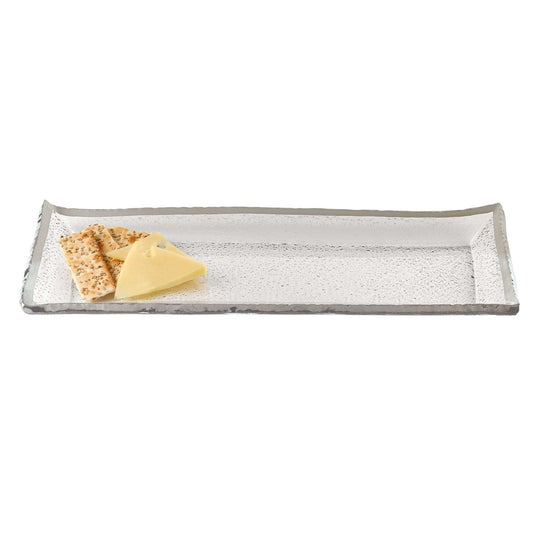 18 Mouth Blown Rectangular Edge Silver Serving Platter Or Tray - Homeroots - Flyclothing LLC