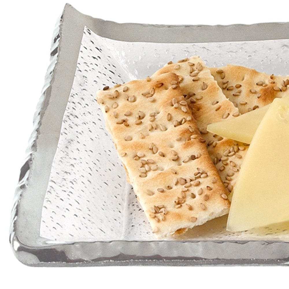 18 Mouth Blown Rectangular Edge Silver Serving Platter Or Tray - Homeroots - Flyclothing LLC