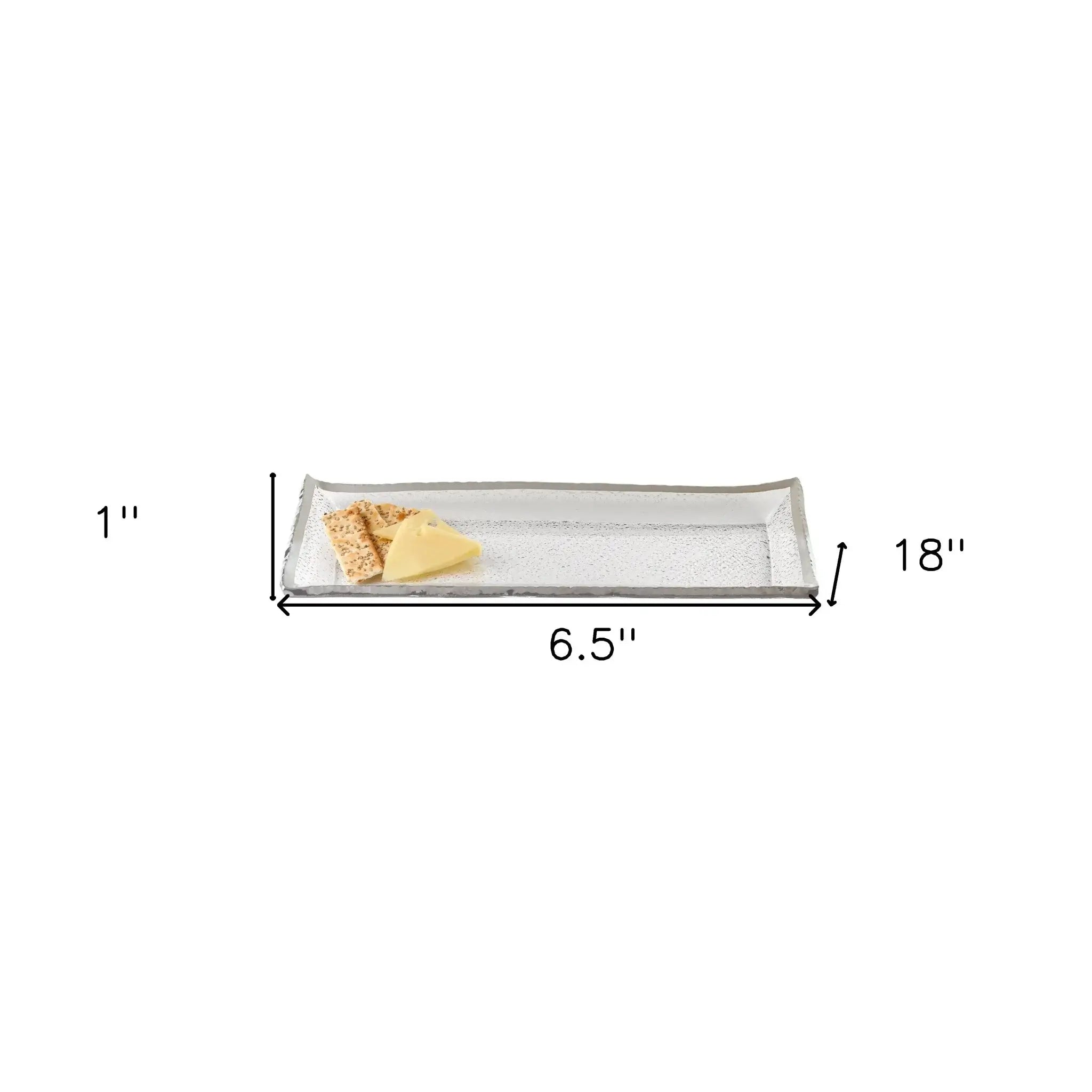 18 Mouth Blown Rectangular Edge Silver Serving Platter Or Tray - Homeroots - Flyclothing LLC