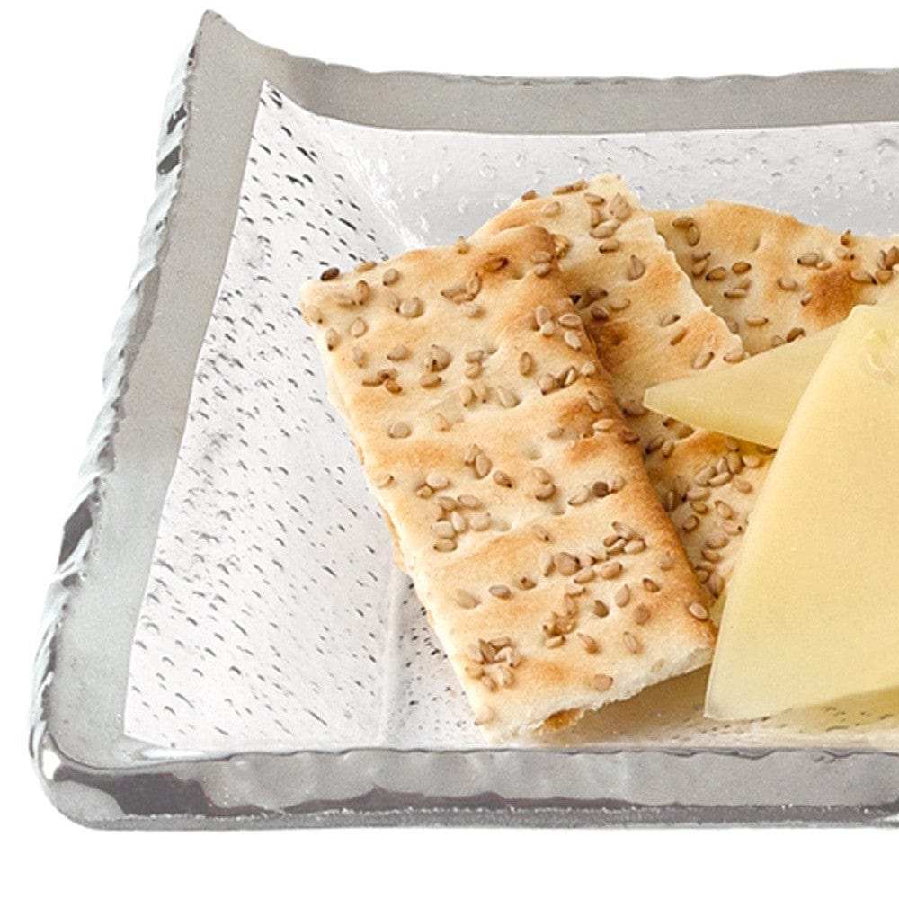 18 Mouth Blown Rectangular Edge Silver Serving Platter Or Tray - Homeroots - Flyclothing LLC