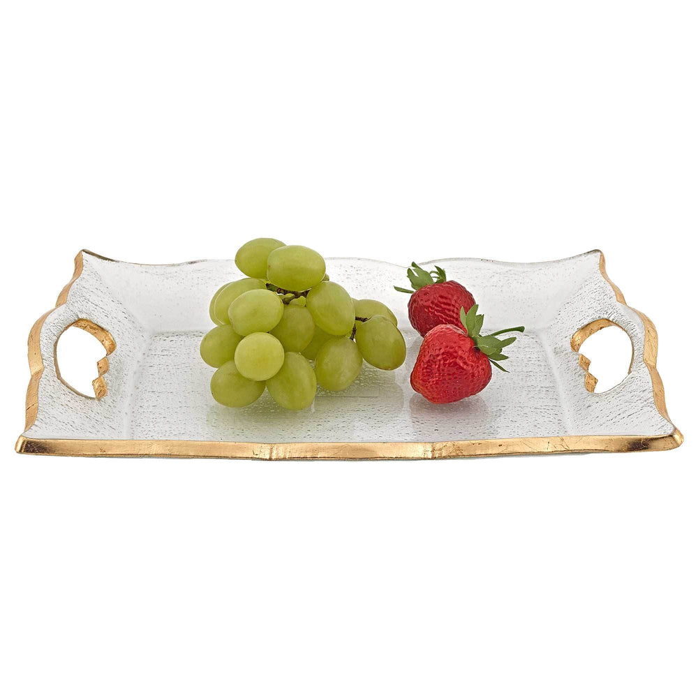 11" Gold Glass Indoor Outdoor Tray With Handles - Homeroots - Flyclothing LLC