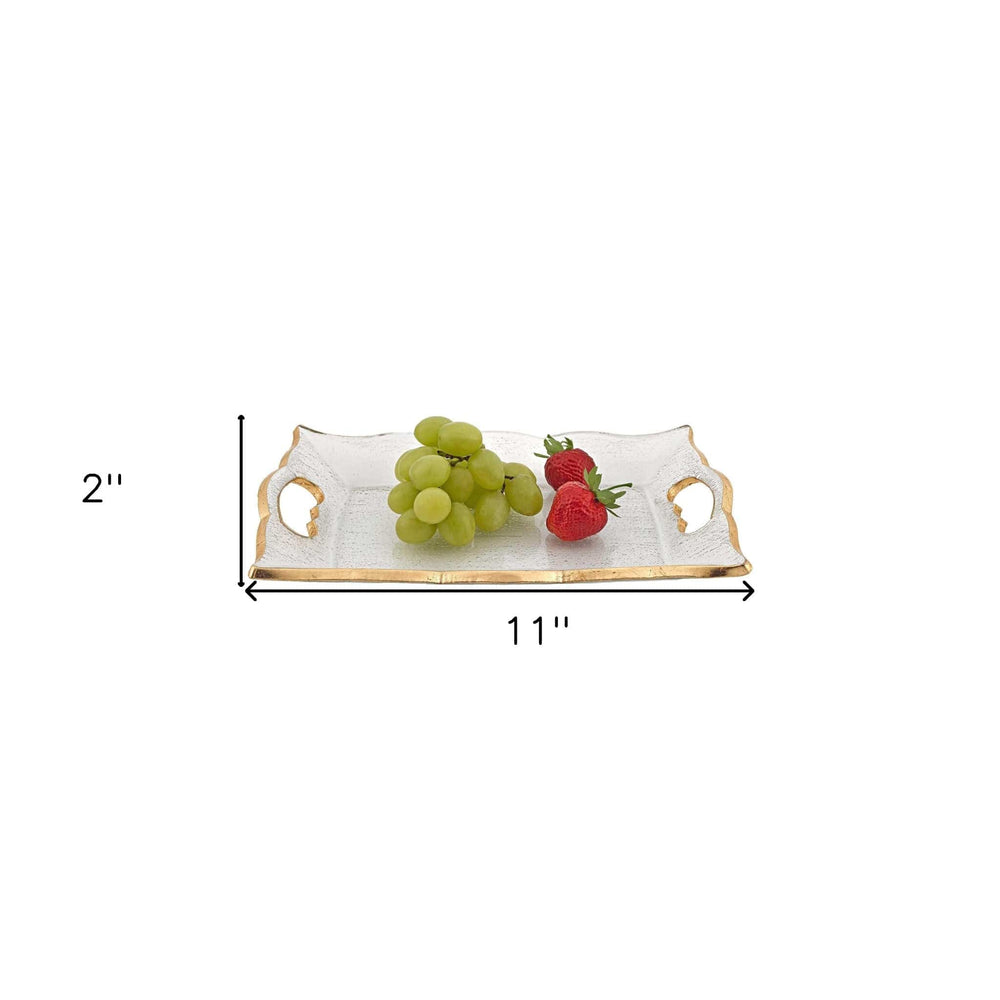 11" Gold Glass Indoor Outdoor Tray With Handles - Homeroots - Flyclothing LLC