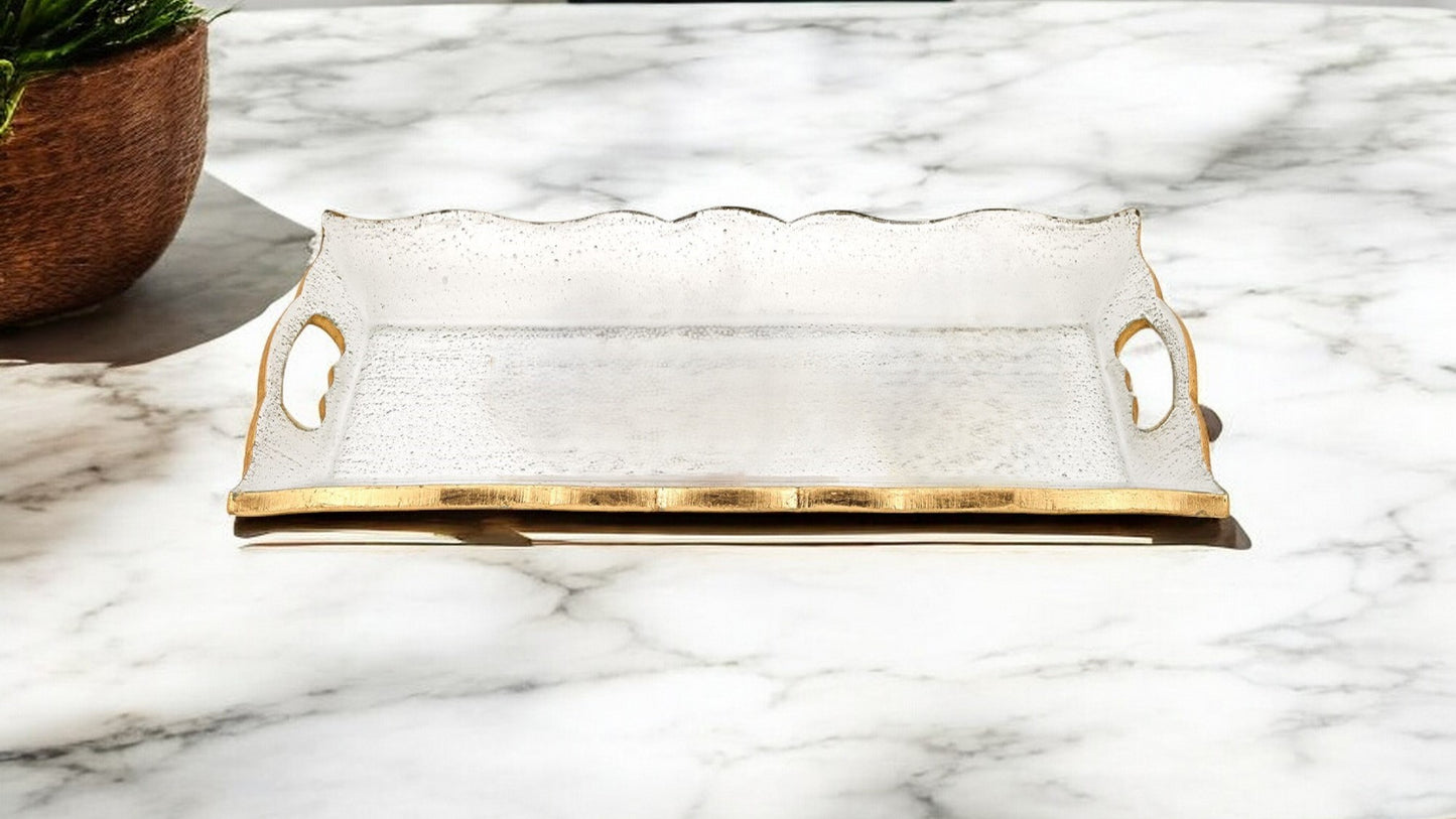 11" Gold Glass Indoor Outdoor Tray With Handles - Homeroots - Flyclothing LLC