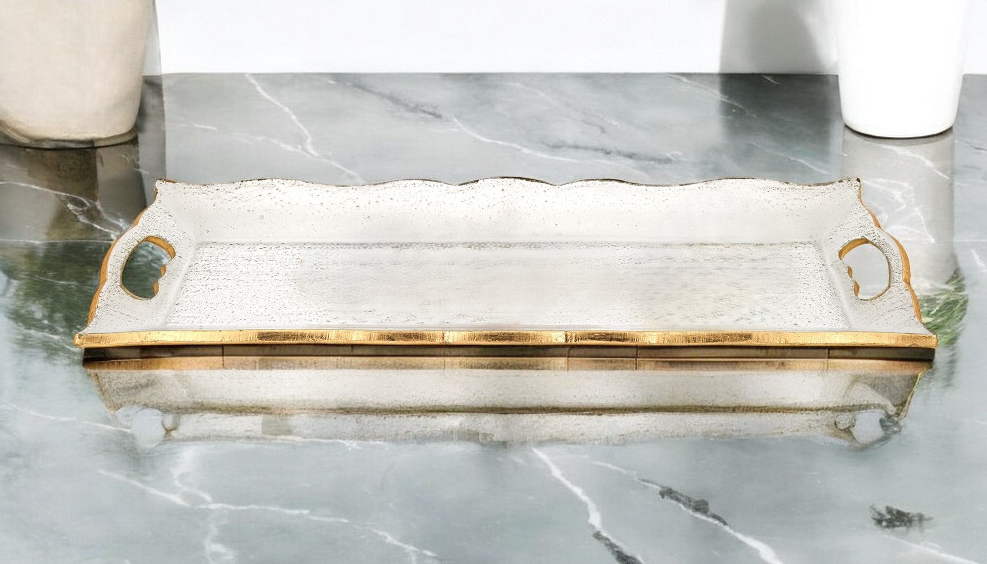 20" Gold Glass Indoor Outdoor Tray With Handles - Homeroots - Flyclothing LLC