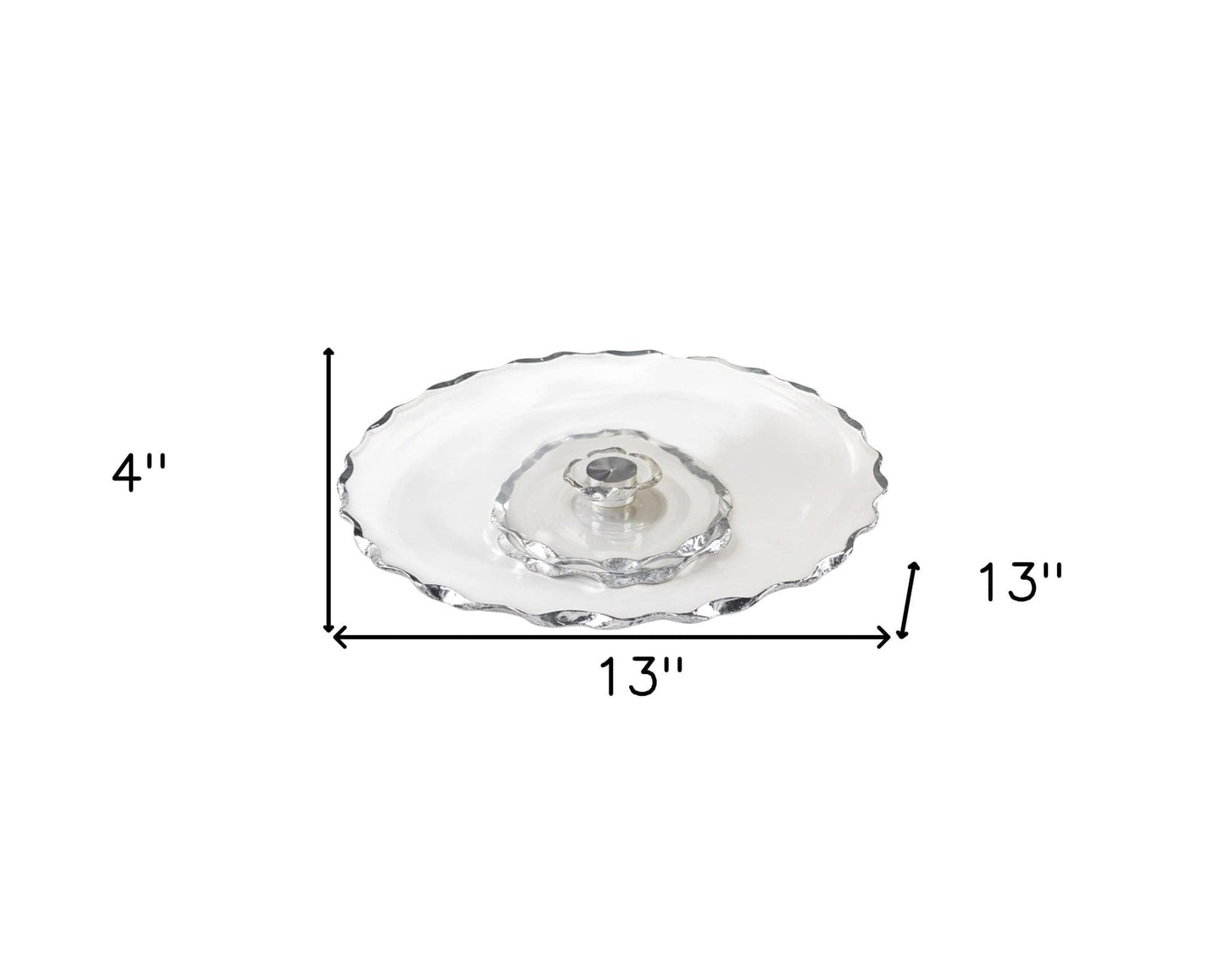 13" Clear and Silver Round Glass Hand Finished Lazy Susan - Homeroots - Flyclothing LLC