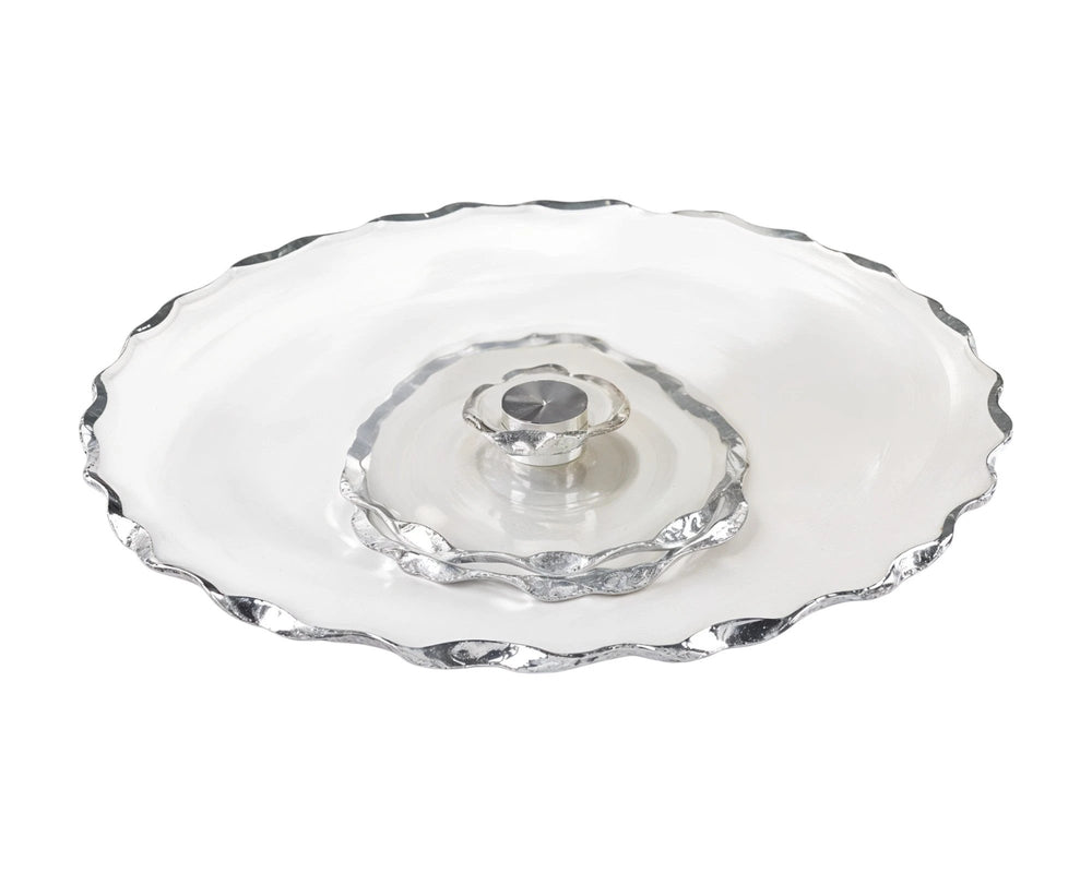 13" Clear and Silver Round Glass Hand Finished Lazy Susan - Homeroots - Flyclothing LLC