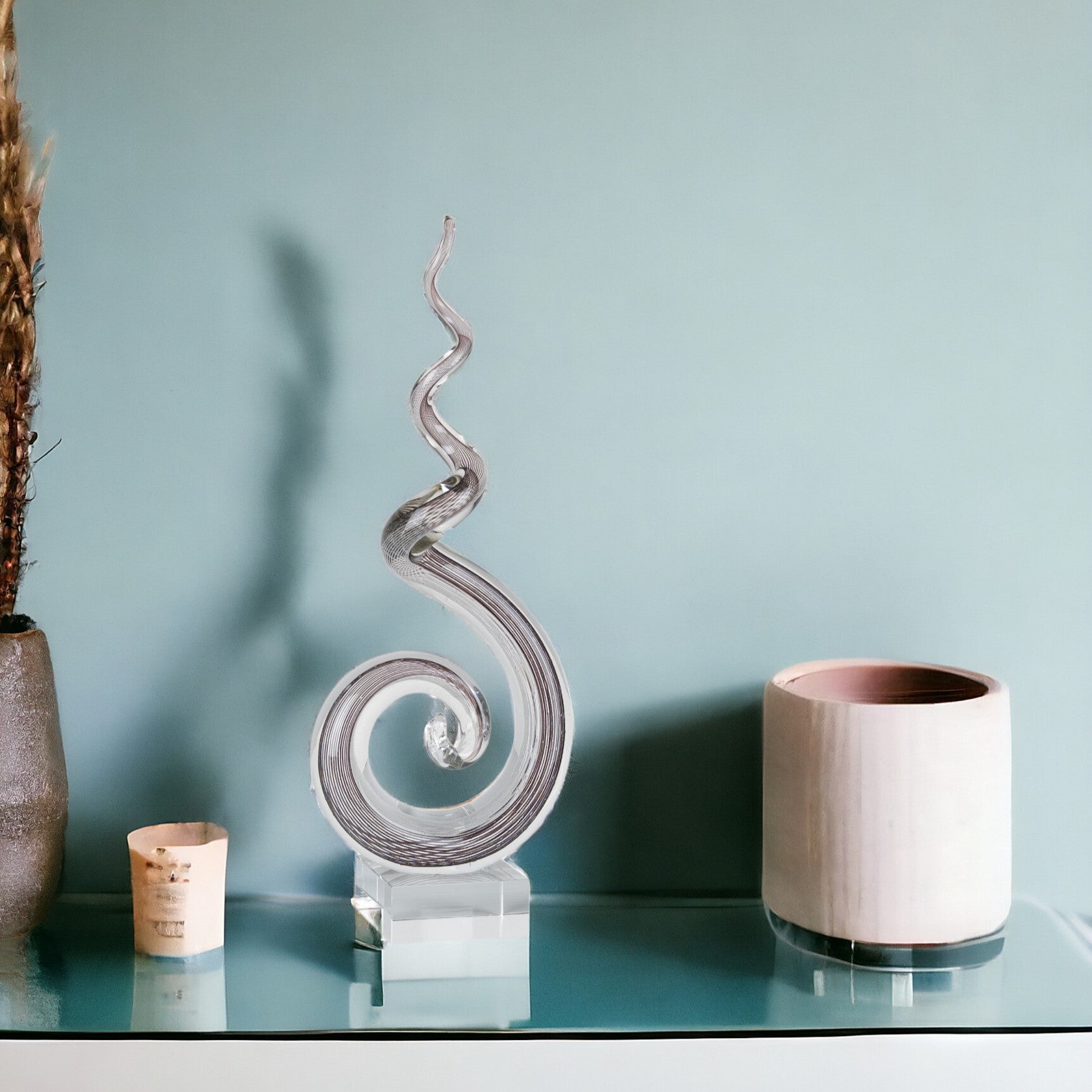 20" Clear and Brown Murano Glass Modern Abstract Tabletop Sculpture - Homeroots - Flyclothing LLC