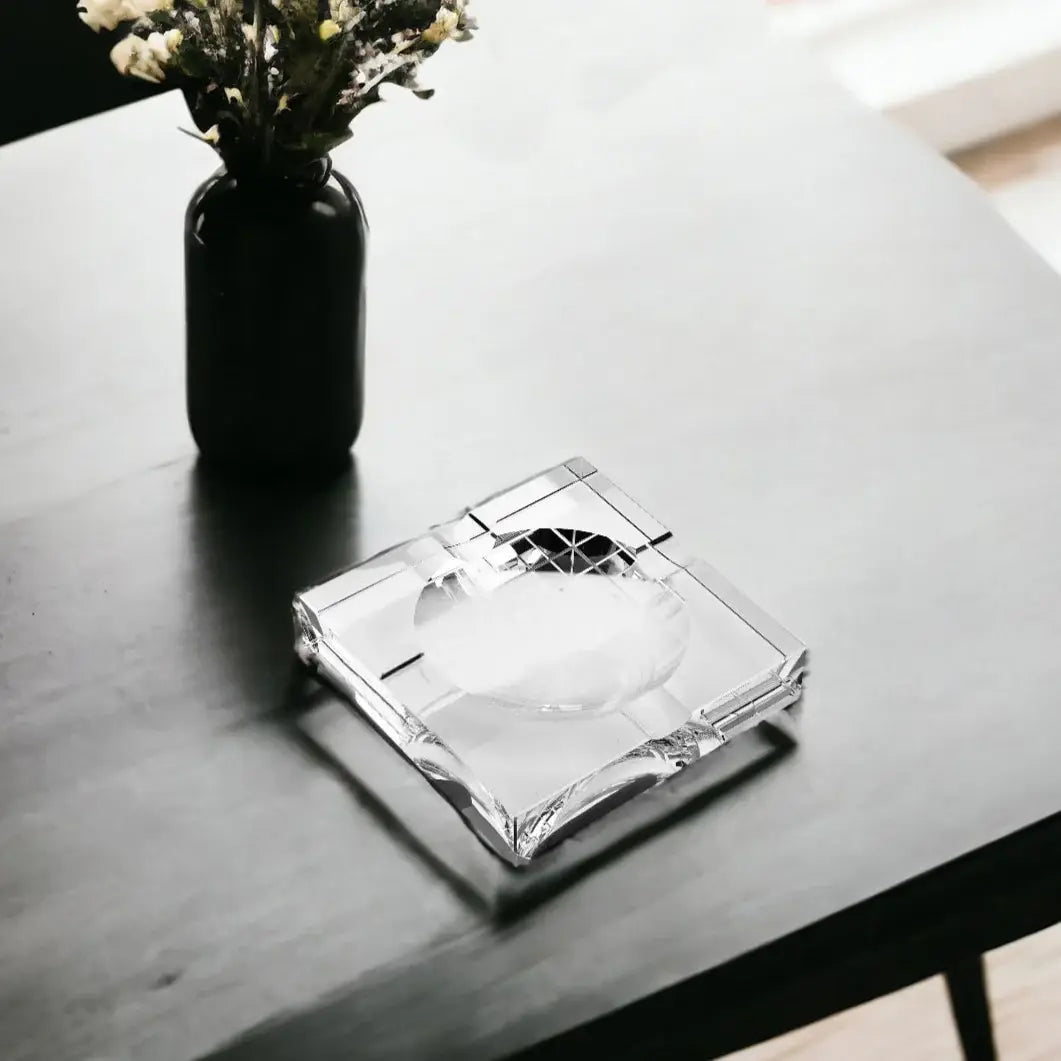 7" Clear Crystal Square Tabletop Cigar Ashtray - Homeroots - Flyclothing LLC