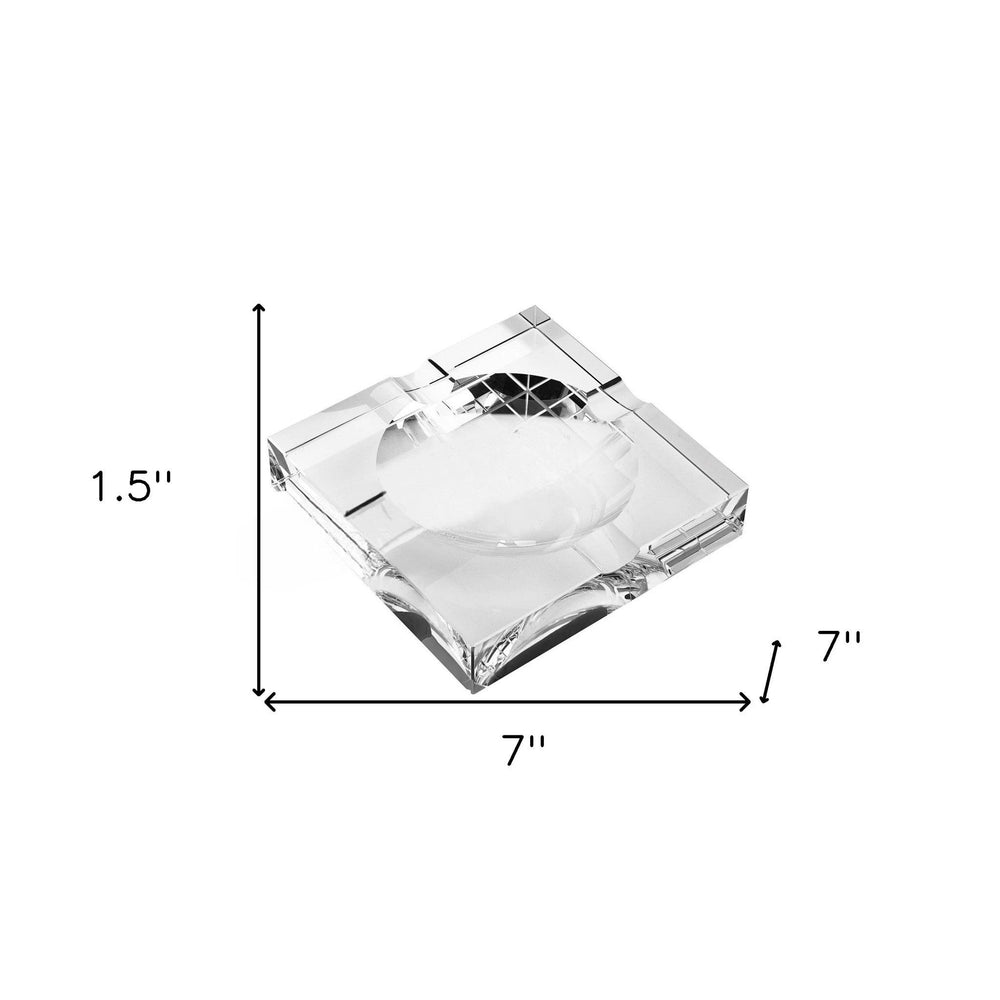 7" Clear Crystal Square Tabletop Cigar Ashtray - Homeroots