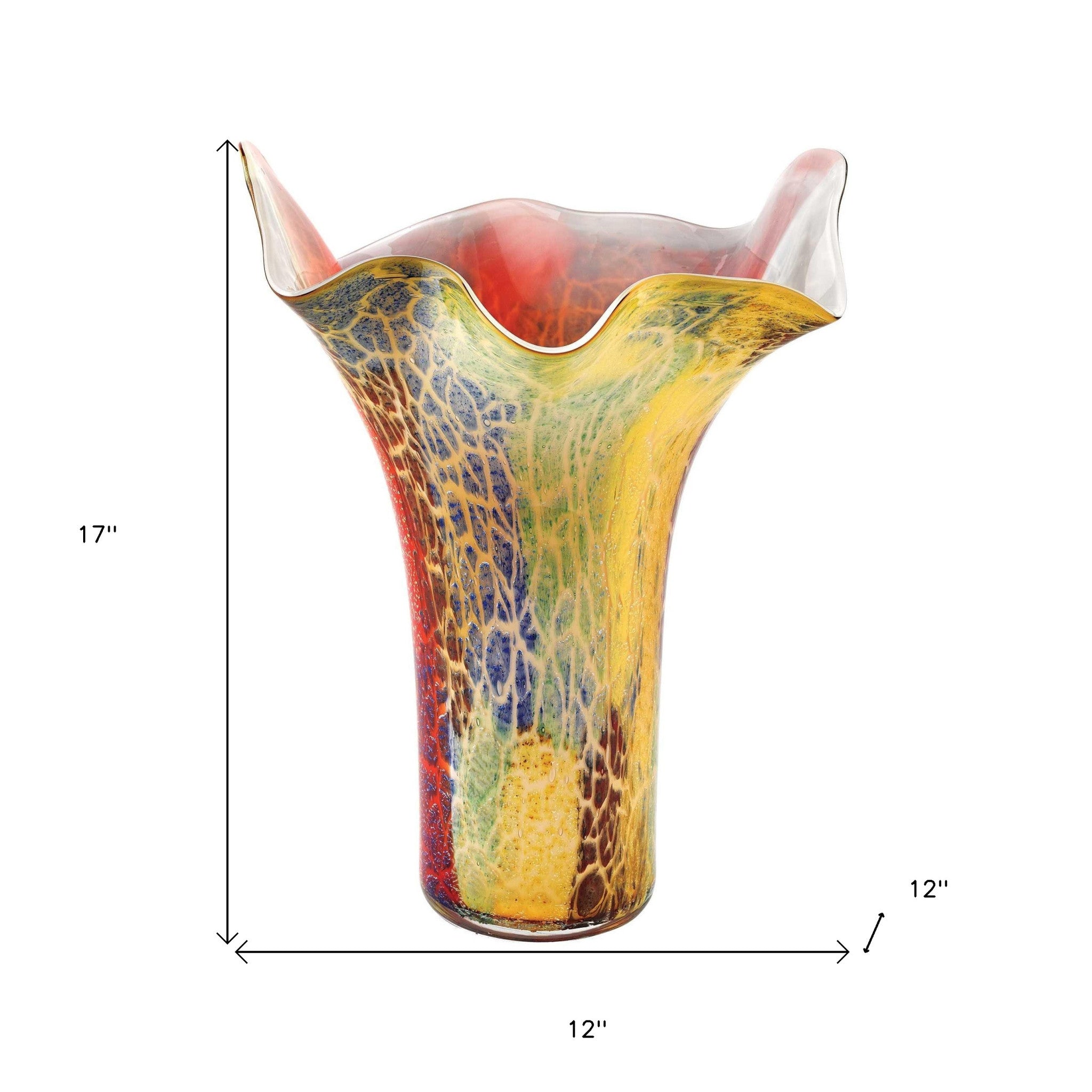 17" Red and Yellow Glass Abstract Novelty Table Vase - Homeroots - Flyclothing LLC