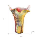 17" Red and Yellow Glass Abstract Novelty Table Vase - Homeroots