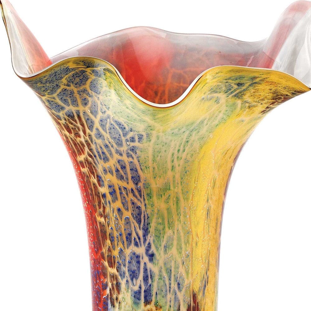 17" Red and Yellow Glass Abstract Novelty Table Vase - Homeroots - Flyclothing LLC