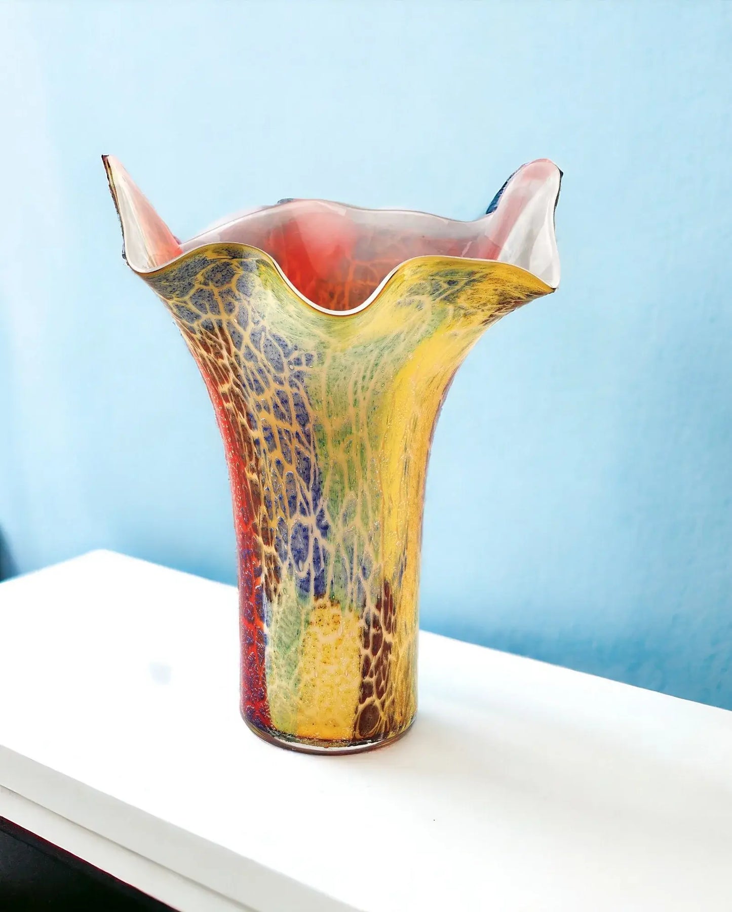 17" Red and Yellow Glass Abstract Novelty Table Vase - Homeroots - Flyclothing LLC