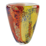 8" Orange Red and Yellow Murano Glass Abstract Oval Table Vase - Homeroots