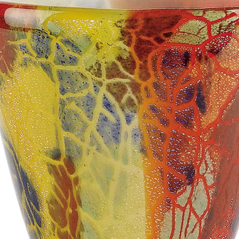 8" Orange Red and Yellow Murano Glass Abstract Oval Table Vase - Homeroots - Flyclothing LLC