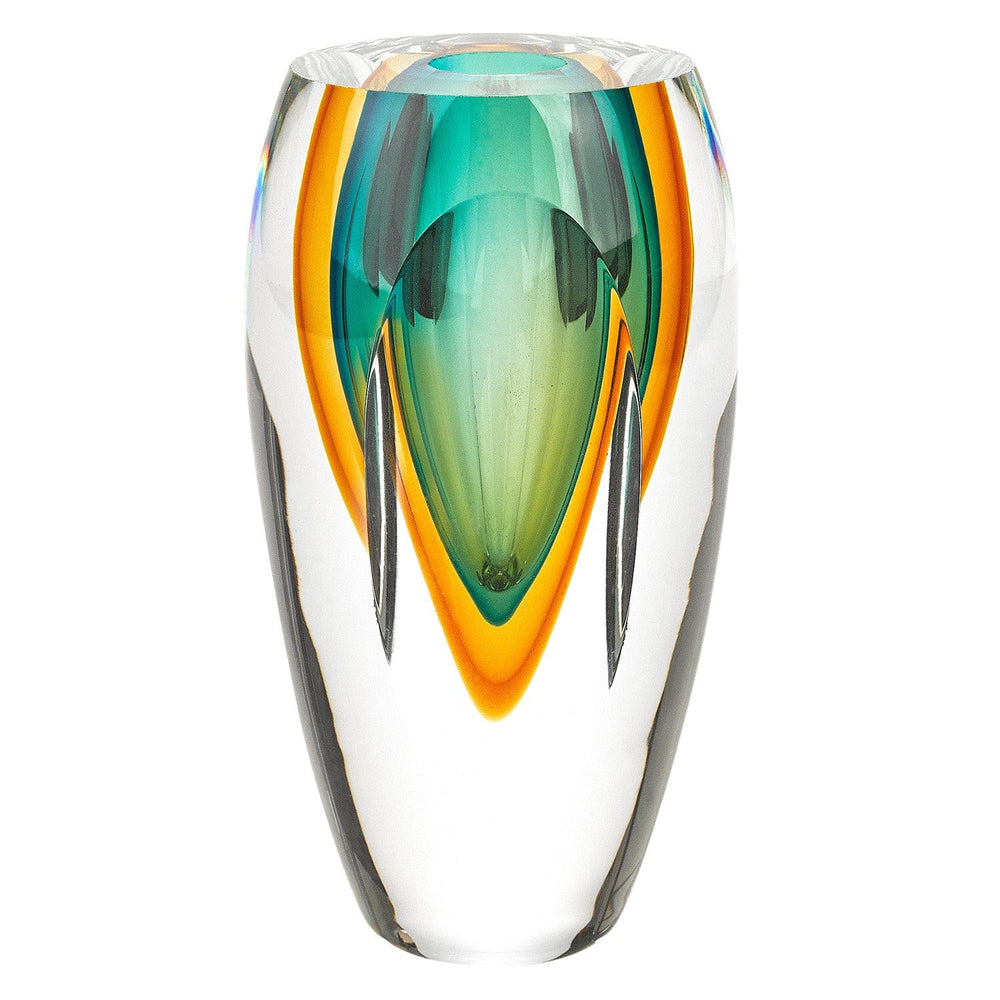 6" Clear Amber and Green Abstract Murano Glass Table Vase - Homeroots