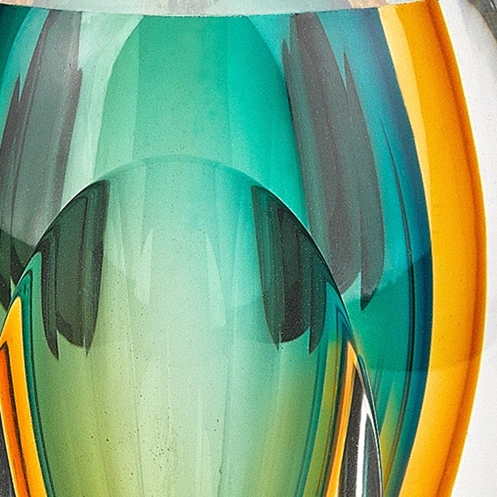 6" Clear Amber and Green Abstract Murano Glass Table Vase - Homeroots