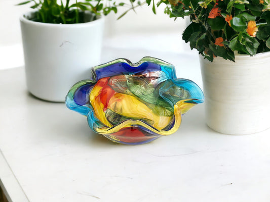 9" Rainbow Multi Colored Art Glass Centerpiece Bowl - Homeroots