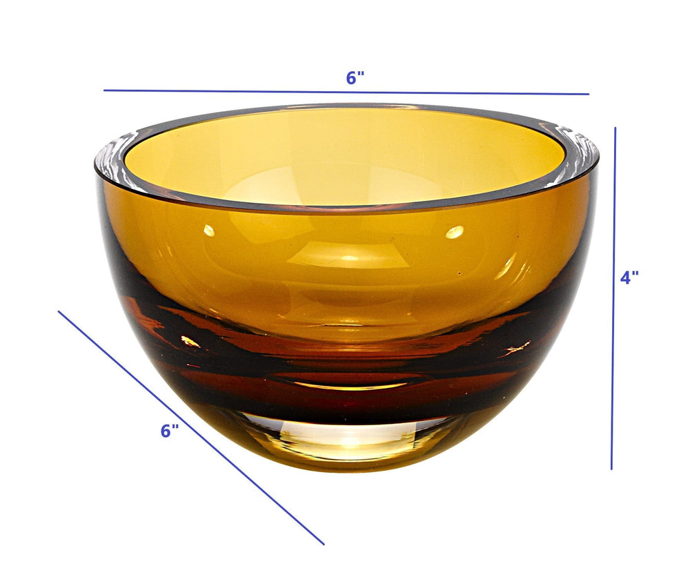6" Amber Mouth Blown Crystal Thick Walled Bowl - Homeroots
