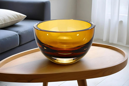 6" Amber Mouth Blown Crystal Thick Walled Bowl - Homeroots